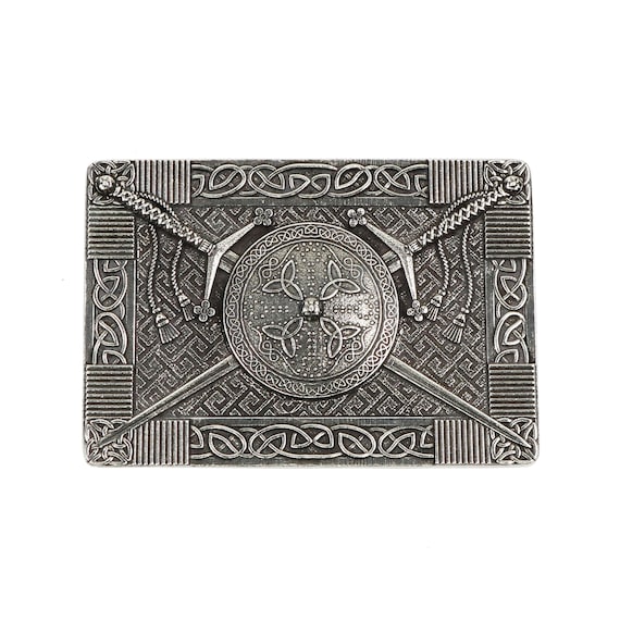 Claymore and Targe Kilt Belt Buckle | Scottish Sword & Shield Pewter Buckle | Highland Heritage Accessory