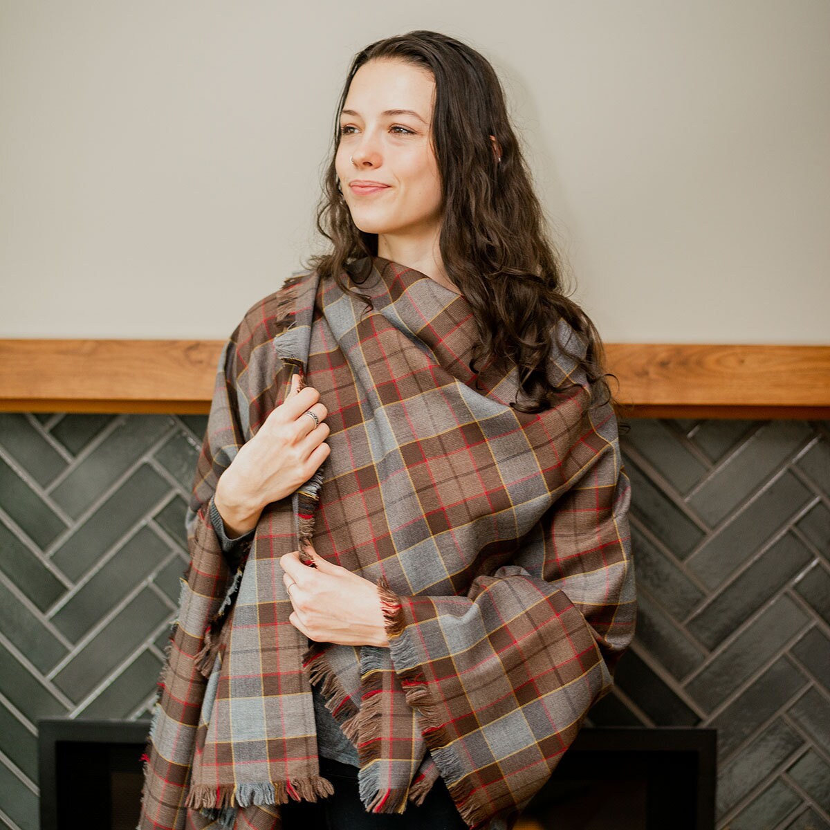 Écharpe Châle Outlander Tartan écossais Marron - Fans Cosplay - Sans étiquette