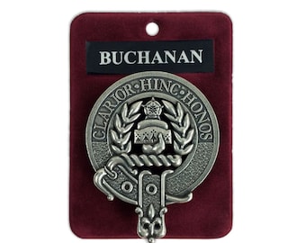 Buchanan Cap Badge - Pewter Clan Crest Badge - Gaelic Themes Cap Badge or Brooch - Clarior Hinc Honos