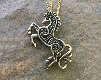 Celtic Unicorn Pendant - Handcrafted in the USA in Bronze or Silver