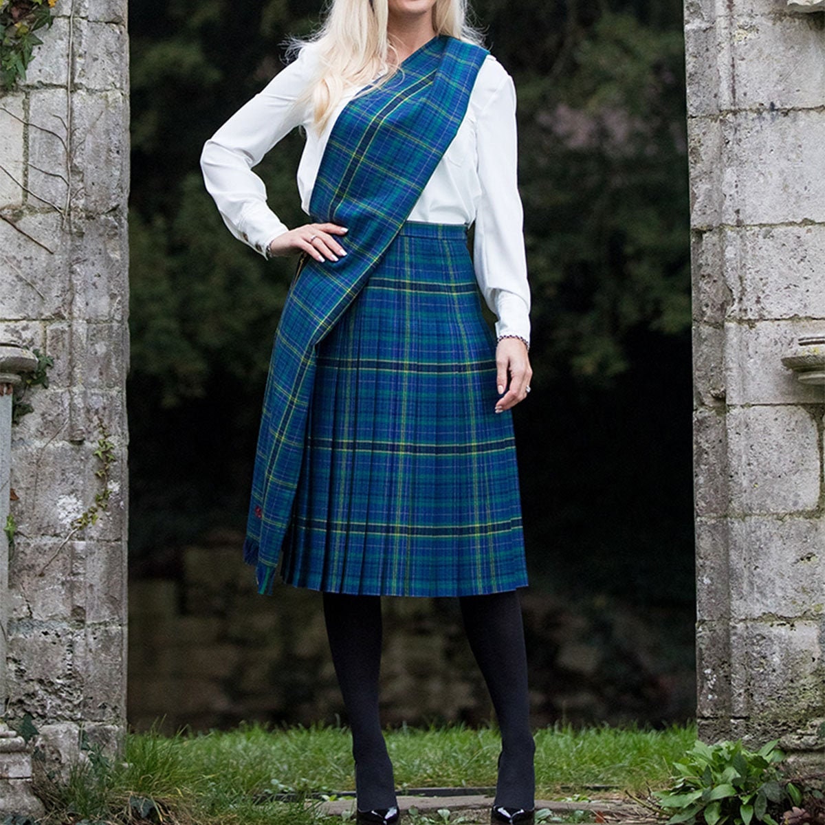 Welsh Tartan Fiona Kilted Skirt Medium Weight Premium Wool Made in