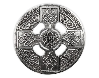 Celtic Cross Pewter Plaid Brooch - Made in Scotland