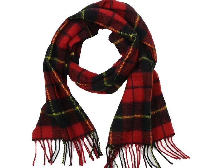 Wallace Red Modern Tartan Lambswool Scarf - Made in Scotland - In Stock! Ready to Ship