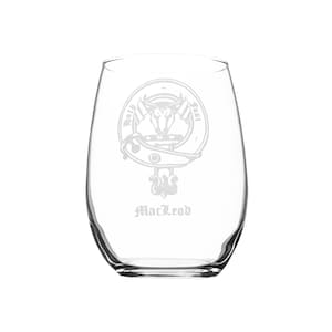 Scottish Clan Crest 18 oz Stemless Wine Glass