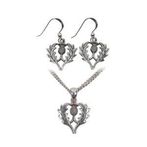 Scottish Thistle Sterling Silver Set - Thistle Necklace - Thistle Earrings - Thistle Jewelry
