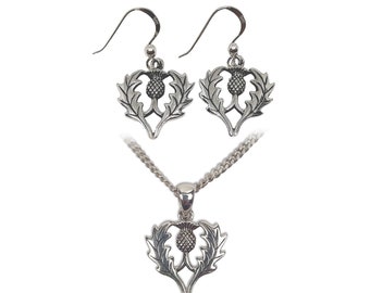 Scottish Thistle Sterling Silver Set - Thistle Necklace - Thistle Earrings - Thistle Jewelry