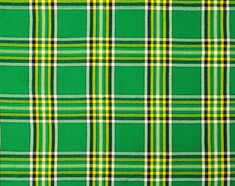 Irish Green Tartan - Homespun Wool Blend Tartan Fabric - Machine Washable