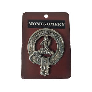Montgomery Cap Badge - Pewter Clan Crest Badge - Gaelic Themes Cap Badge or Brooch