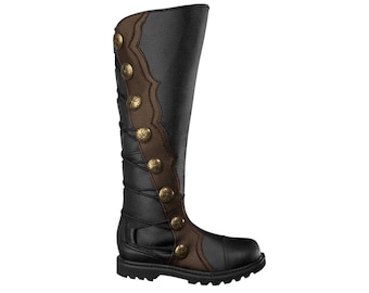 Premium Black with Brown Leather Knee-High Boots