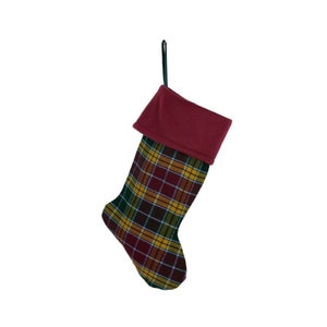 Vintage Style Plaid Christmas Stocking -  Fleece Topped - Available in Scottish Clan Tartans - Handmade in the USA