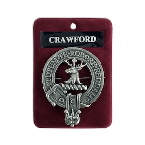 Crawford Cap Badge - Pewter Clan Crest Badge - Gaelic Themes Cap Badge or Brooch - Tutum Te Robore Reddam