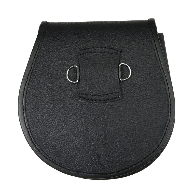 May include: Black leather sporran with two silver metal buckles.