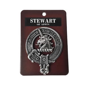 Stewart of Appin Cap Badge - Pewter Clan Crest Badge - Gaelic Themes Cap Badge or Brooch