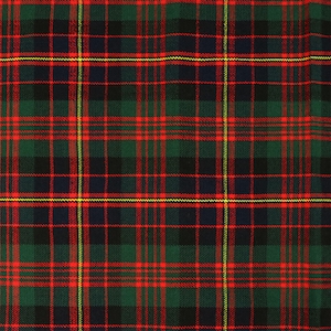 May include: A green, red, and black plaid fabric with a yellow stripe.