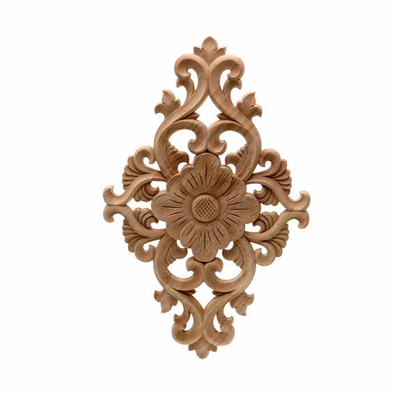 Vintage Floral Wood Carved Corner Applique Wooden Carving Decal For Furniture Cabinet Door Frame Wall Home Decor Crafts