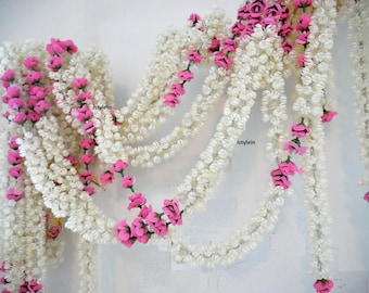 Mogra and Pink Rose Garlands, Indian Wedding Backdrop, 5ft