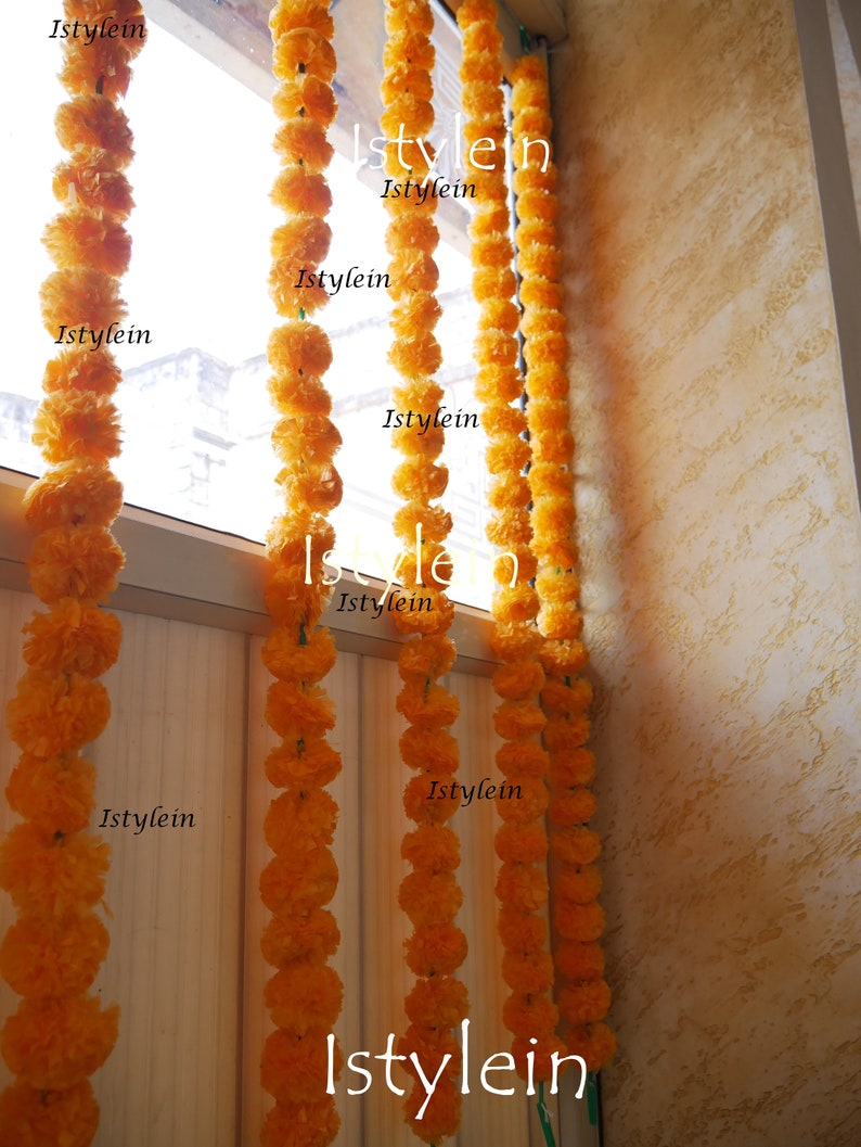 Indian event Free express shipping 9 feet Artificial mango orange marigold garland 9 feet off white tuberose garland for wedding decoration