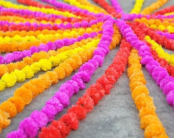 Wholesale lot 200 Fresh like artificial mix color marigold garland Indian wedding decorations backdrop, artificial flower vine mehendi decor