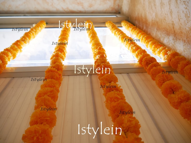 Indian event Free express shipping 9 feet Artificial mango orange marigold garland 9 feet off white tuberose garland for wedding decoration