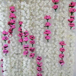 Mogra and pink rose garlands, off white jasmine garlands for Nikkah decoration, wedding decoration, and other party backdrop