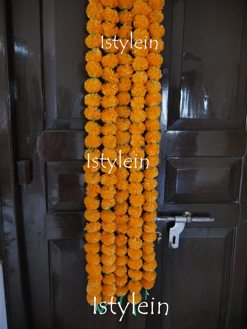 Indian event Free express shipping 9 feet Artificial mango orange marigold garland 9 feet off white tuberose garland for wedding decoration