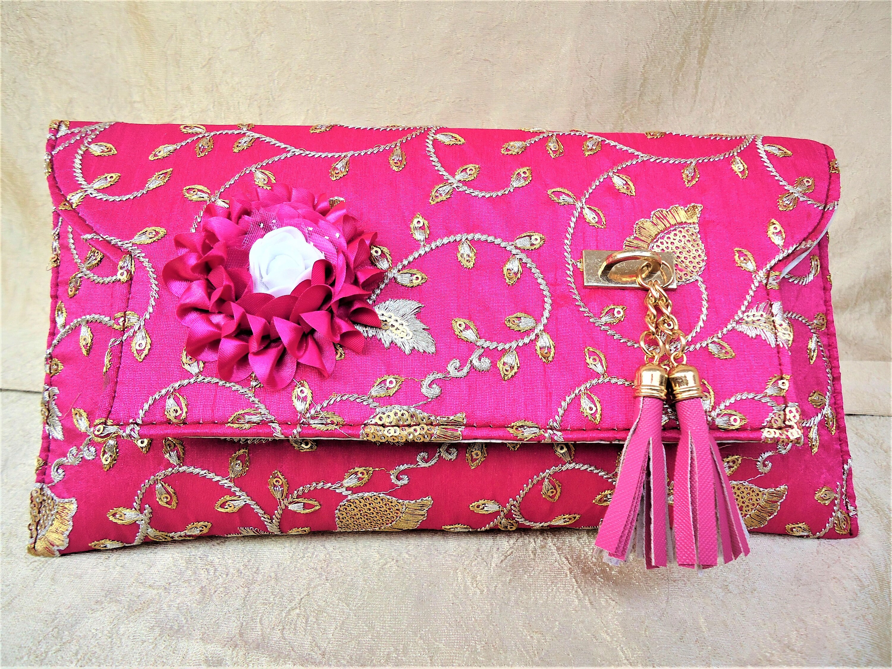 Pink Golden Wedding Clutch Embroidered Party Clutch With Etsy UK