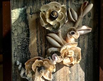 Original Beach Shell flowers 100% handmade, Wall Art, Seashell Art for Beach Decor