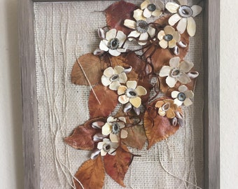 Original Beach Shell flowers 100% handmade, Wall Art, Seashell Art for Beach Decor