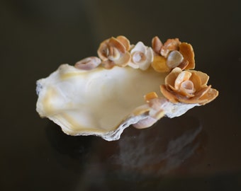 Oyster Shell Floral Ring/Jewelry Dish Beach Decor 100% handmade