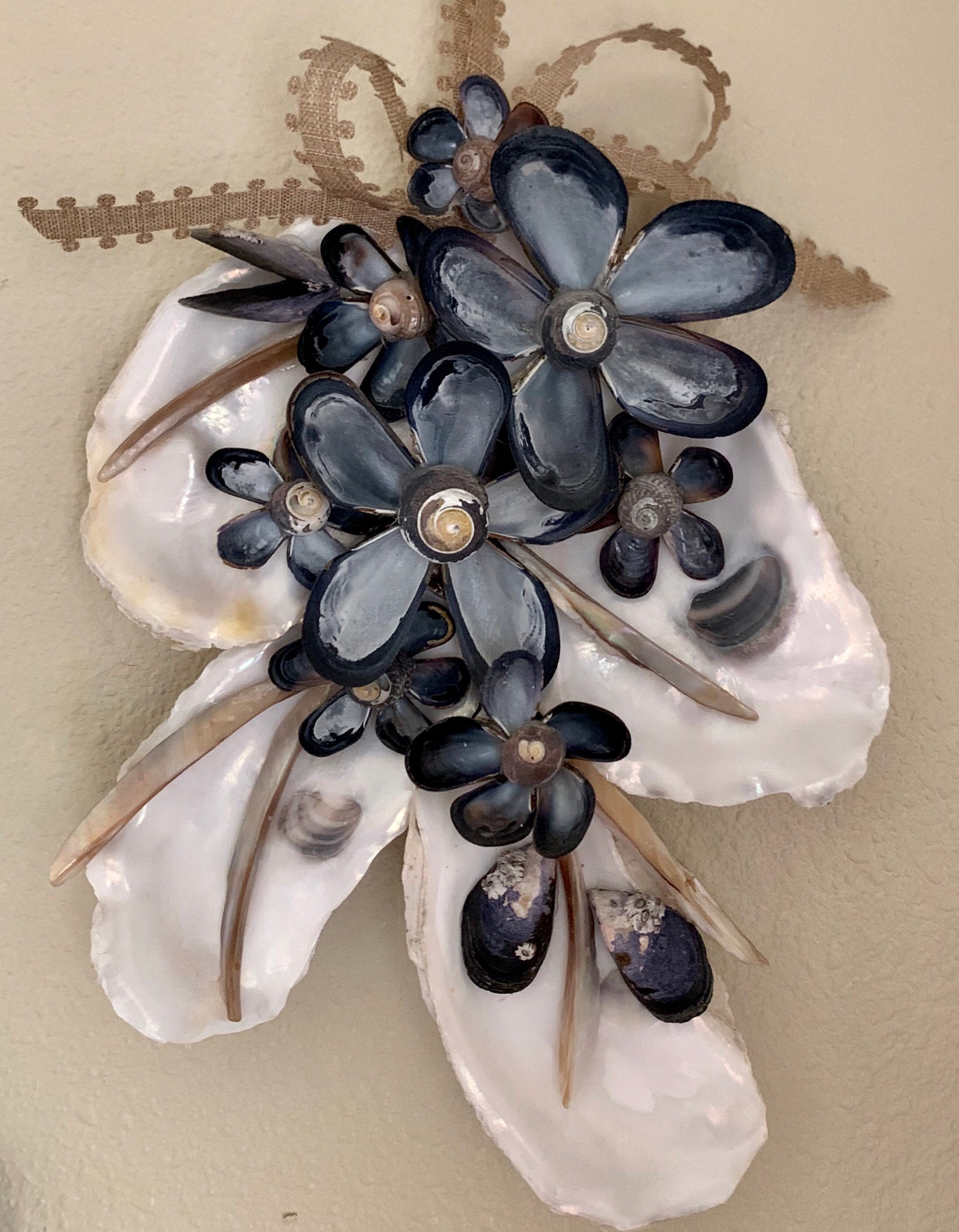 Original Beach Shell/Oyster Shells/Flowers 100% handmade, Wall Art, Seashell Art for Beach Decor