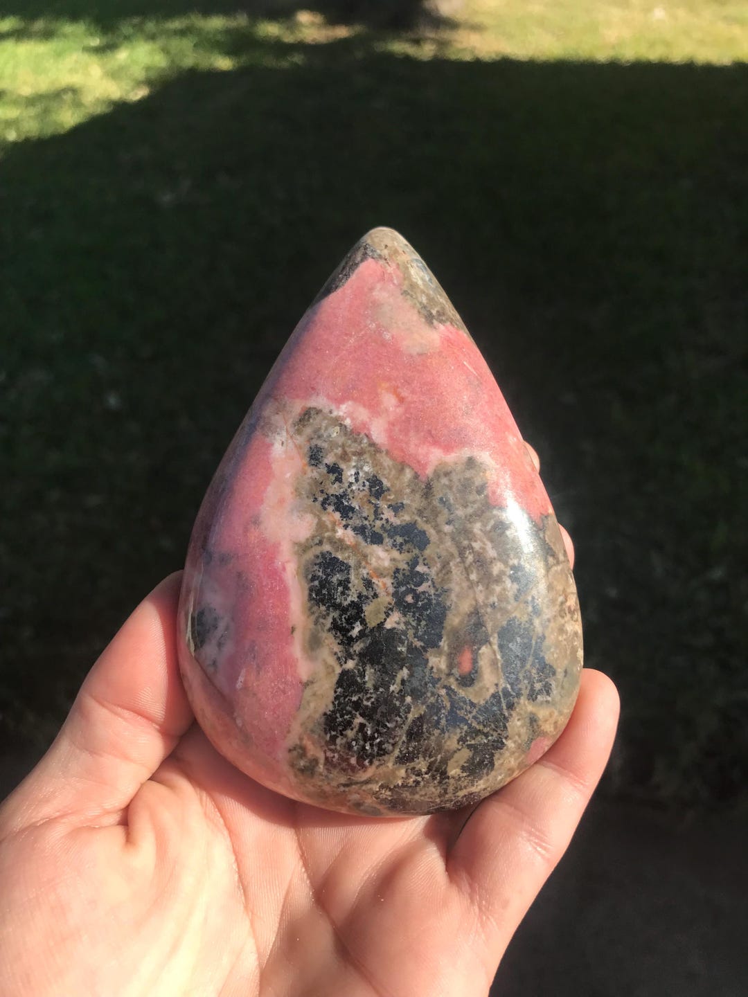 Large Carved Pink Rhodonite Teardrop, Madagascar, 427g, Chakra Healing ...
