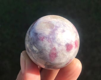 Gorgeous Unicorn Stone Sphere, Madagascar, 89g, 38mm, Purple Lepidolite, Pink Tourmaline, Smoky Quartz, Chakra Healing Stone