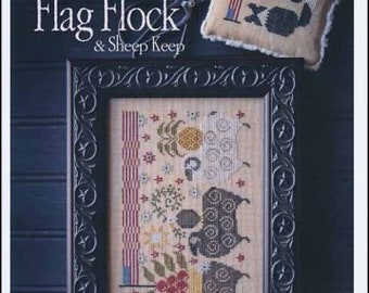 Flag Flock and Sheep Keep by Plum Street Samplers Cross Stitch Pattern | Cross Stitch Chart | Cross Stitch Sampler | Patriotic Cross Stitch