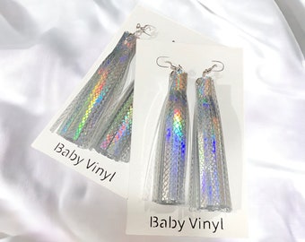 Iridescent Fringe Earrings | Shiny Holographic Tassel Drop Earring