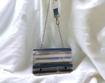 Leather Vinyl Crossbody Bag Blue White and Clear Y2K Inspired Recycled Material