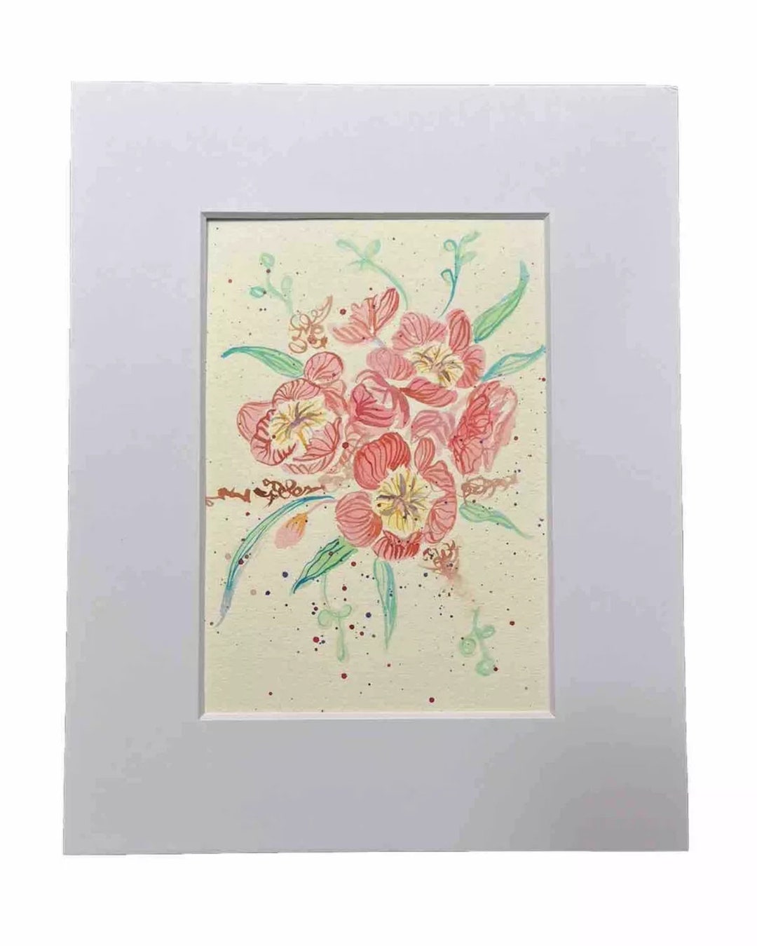 Original Watercolor Floral 8” X 10” Coral and Green - Etsy