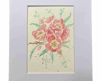 Original Watercolor Floral 8” x 10” Coral and Green