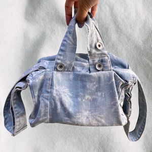 Denim Crossbody Upcycled Bag Denim Handle and Side Pockets Made from Overalls