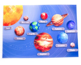 school project solar system Printable solar system felt board DIY planets busy board Preschool astronomy Learning planets Space busy binder Kindergarten printables