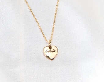 Personalized Heart Necklace Gold Plated Name - Heart Pendant Necklace to Engrave, Birthday Gift, Mother's Day, Gift for Her