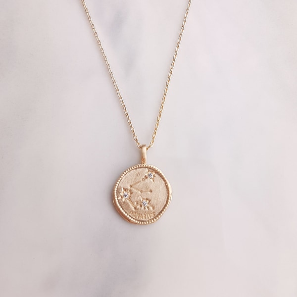 Collier Plaqué Or Signe Astrologique Zodiaque Pendentif Constellation Verseau