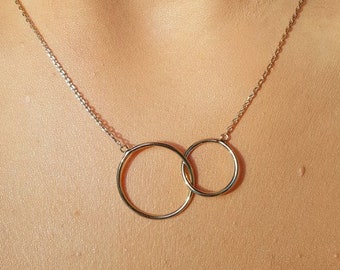 Thin Necklace Gold Plated Fashion Trend 2 Rings Circles