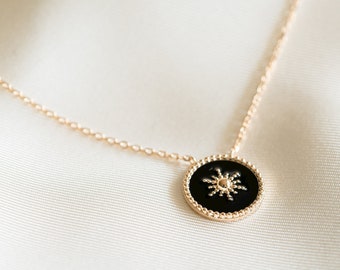 Trendy Black Sun Gold Plated Necklace