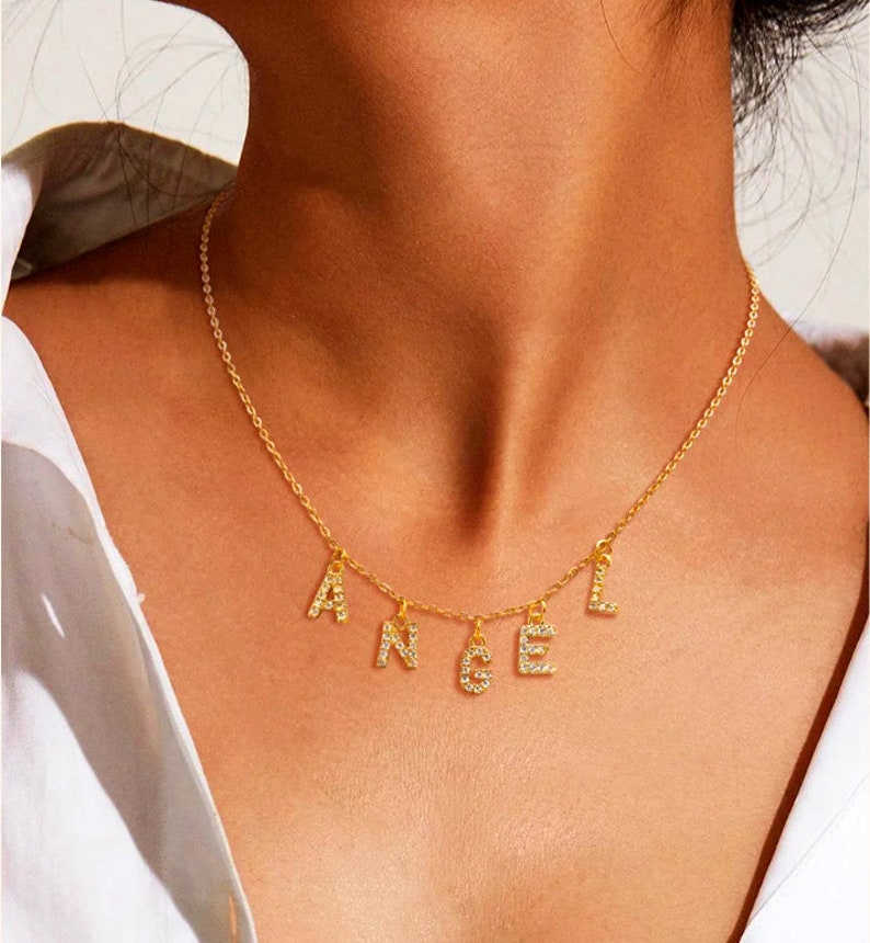 Collier Prénom Lettre Strass Personnalisé Acier Inoxydable Initiales Cadeau Anniversaire, Fête des mères, Cadeau pour elle personnalisable image 5