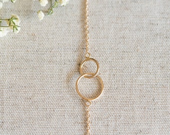 Thin Gold Plated Bracelet 2 Intertwined Rings Circles