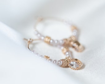 Gold plated White Pearl Hoop Earrings