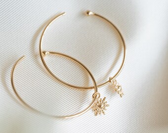 Trendy Gold Plated Sun Hoop Earrings