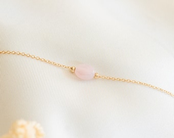 Fine Rose Quartz Bracelet Gold Plated Precious Stone