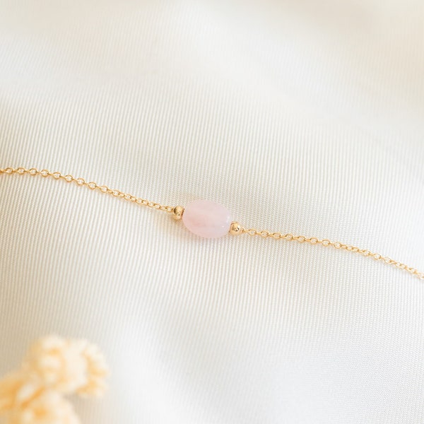 Bracelet Fin Quartz Rose Plaqué Or Pierre Precieuse