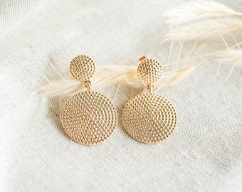 Medallions Gold Plated Round Dangling Earrings